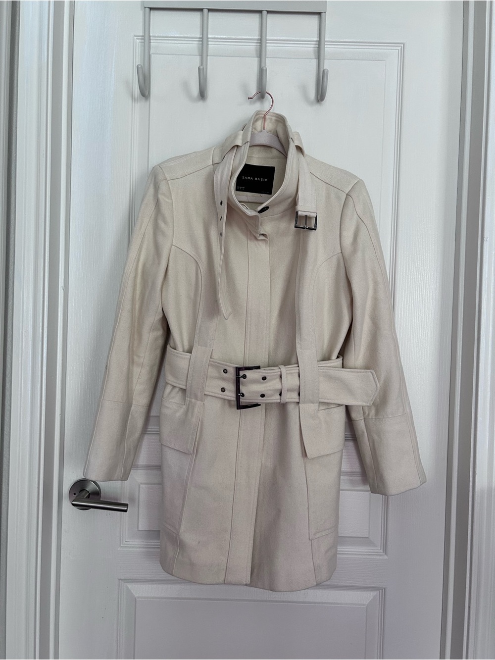 Zara Cream Belted Trench Coat with Buckle Detail